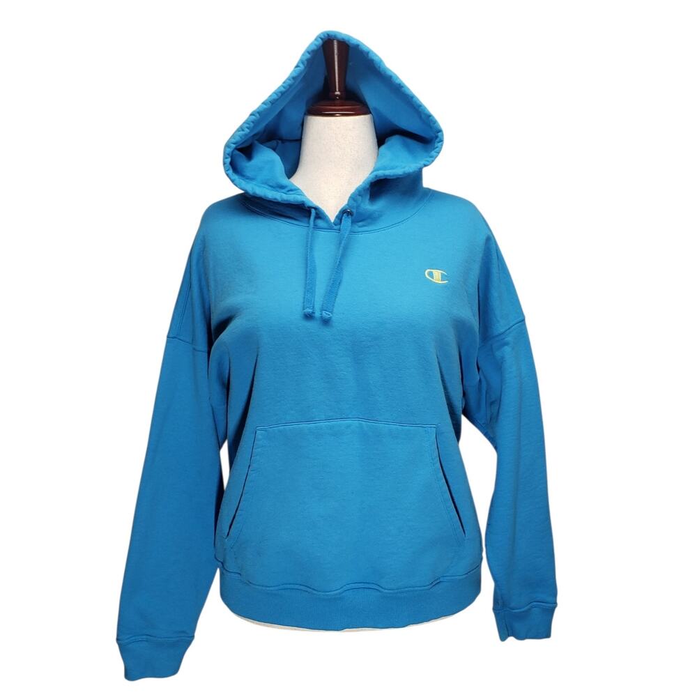 Champion Aqua Blue Hoodie Men’s (Fits XL) Embroidered Logo Pullover Athleticwear